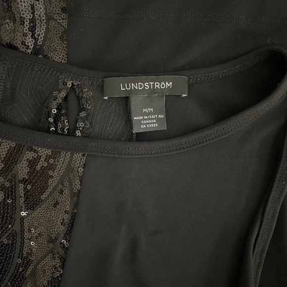 Lundstrom Midi Dress Sequins Cold Shoulder Black Keyhole Size Medium Party - Picture 5 of 9